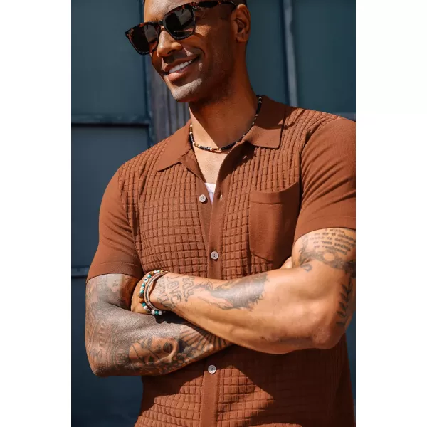 PJ PAUL JONES Men's Knit Shirt Short Sleeve Waffle Polo Shirt Casual Summer Shirt with Pocket