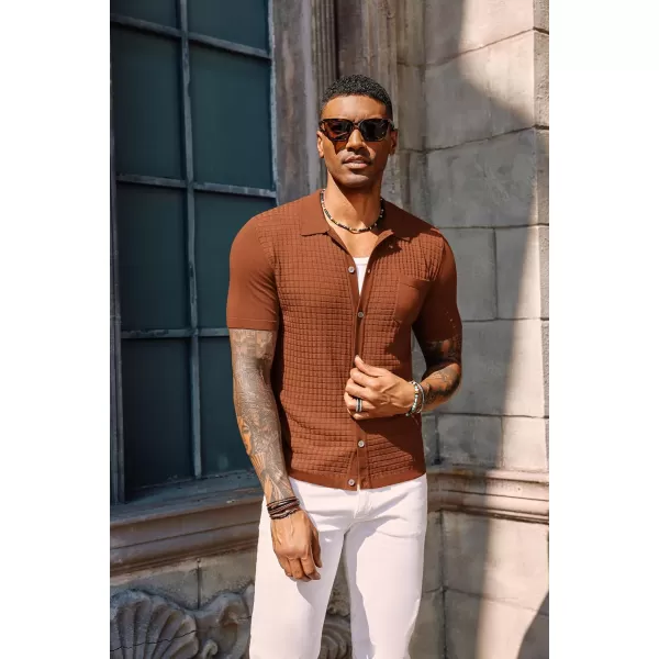 PJ PAUL JONES Men's Knit Shirt Short Sleeve Waffle Polo Shirt Casual Summer Shirt with Pocket
