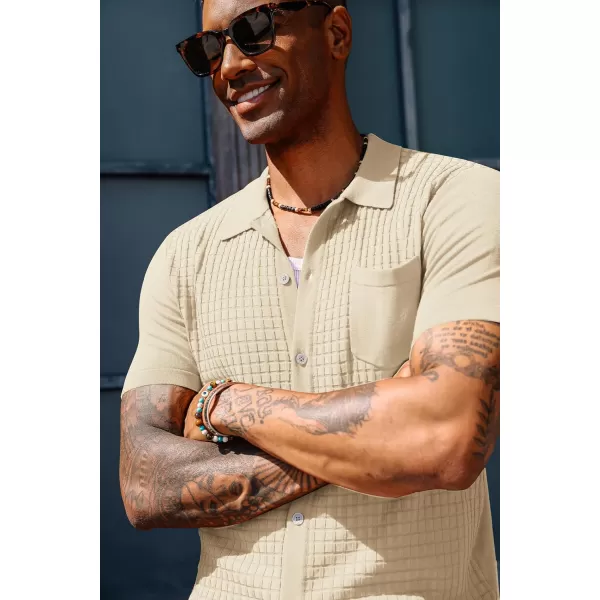 PJ PAUL JONES Men's Knit Shirt Short Sleeve Waffle Polo Shirt Casual Summer Shirt with Pocket