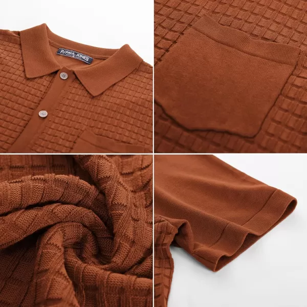 PJ PAUL JONES Men's Knit Shirt Short Sleeve Waffle Polo Shirt Casual Summer Shirt with Pocket