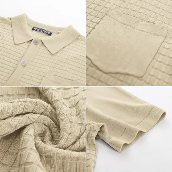 PJ PAUL JONES Men's Knit Shirt Short Sleeve Waffle Polo Shirt Casual Summer Shirt with Pocket