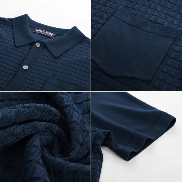 PJ PAUL JONES Men's Knit Shirt Short Sleeve Waffle Polo Shirt Casual Summer Shirt with Pocket