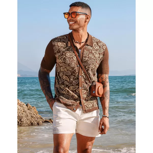 PJ PAUL JONES Mens Paisley Retro Shirts Short Sleeve Polo Shirts