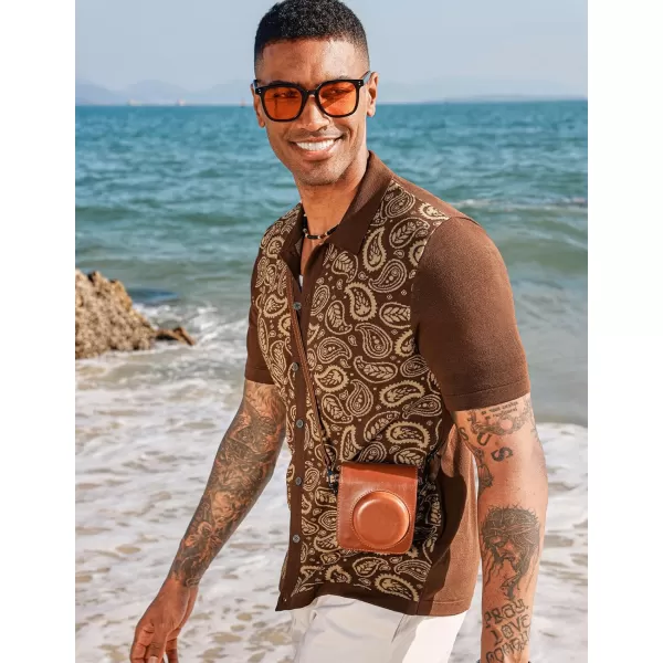 PJ PAUL JONES Mens Paisley Retro Shirts Short Sleeve Polo Shirts