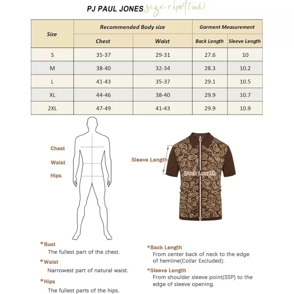 PJ PAUL JONES Mens Paisley Retro Shirts Short Sleeve Polo Shirts