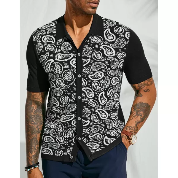 PJ PAUL JONES Mens Paisley Retro Shirts Short Sleeve Polo Shirts