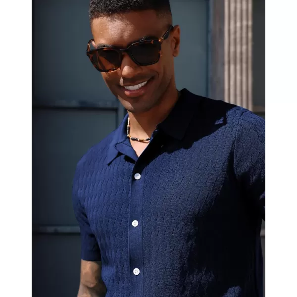 PJ PAUL JONES Mens Polo Shirt Knit Textured Short Sleeve Golf Shirt Button Down Knitwear