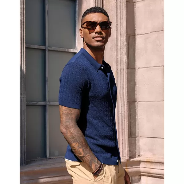 PJ PAUL JONES Mens Polo Shirt Knit Textured Short Sleeve Golf Shirt Button Down Knitwear