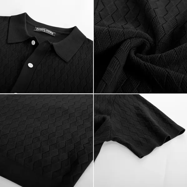 PJ PAUL JONES Mens Polo Shirt Knit Textured Short Sleeve Golf Shirt Button Down Knitwear