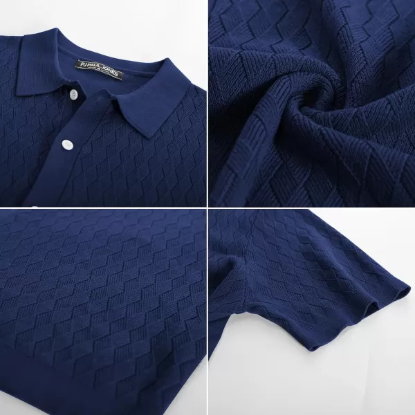 PJ PAUL JONES Mens Polo Shirt Knit Textured Short Sleeve Golf Shirt Button Down Knitwear