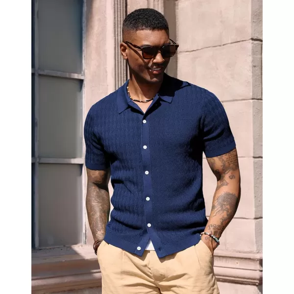 PJ PAUL JONES Mens Polo Shirt Knit Textured Short Sleeve Golf Shirt Button Down Knitwear