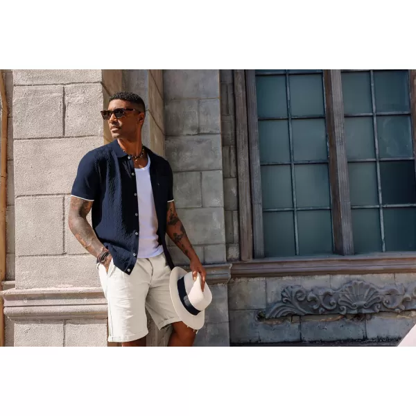 PJ PAUL JONES Mens Polo Shirt Short Sleeve Casual Knit Textured Button Down Polo Shirts with Pocket