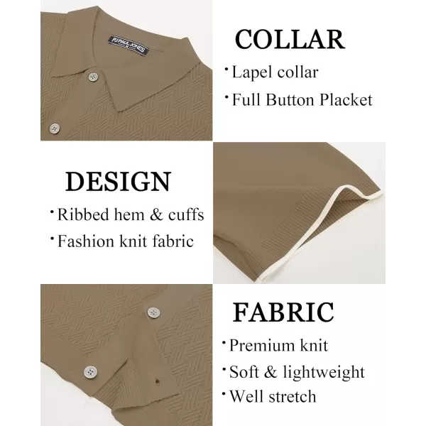 PJ PAUL JONES Mens Polo Shirt Short Sleeve Casual Knit Textured Button Down Polo Shirts with Pocket