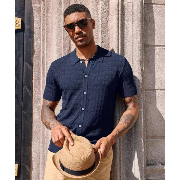 PJ PAUL JONES Mens Polo Shirt Short Sleeve Casual Knit Textured Button Down Polo Shirts with Pocket)