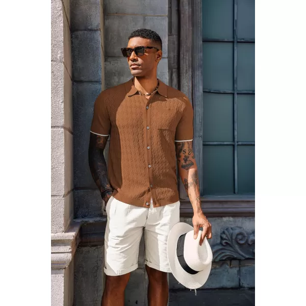 PJ PAUL JONES Mens Polo Shirt Short Sleeve Casual Knit Textured Button Down Polo Shirts with Pocket
