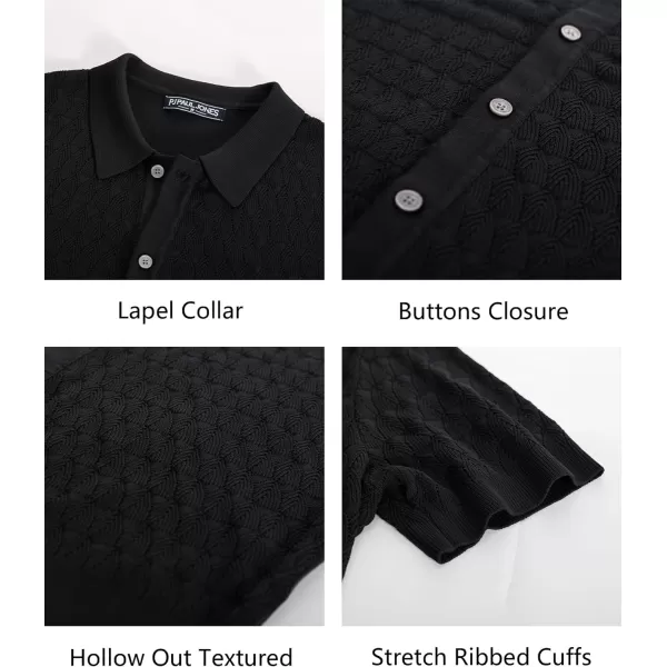 PJ PAUL JONES Mens Polo Shirt Short Sleeve Casual Knit Textured Button Down Polo Shirts with Pocket)