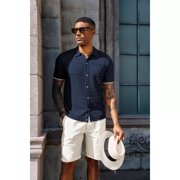 PJ PAUL JONES Mens Polo Shirt Short Sleeve Casual Knit Textured Button Down Polo Shirts with Pocket