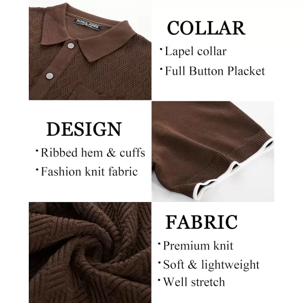 PJ PAUL JONES Mens Polo Shirt Short Sleeve Casual Knit Textured Button Down Polo Shirts with Pocket