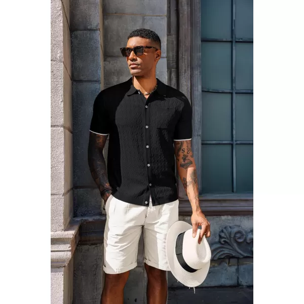 PJ PAUL JONES Mens Polo Shirt Short Sleeve Casual Knit Textured Button Down Polo Shirts with Pocket