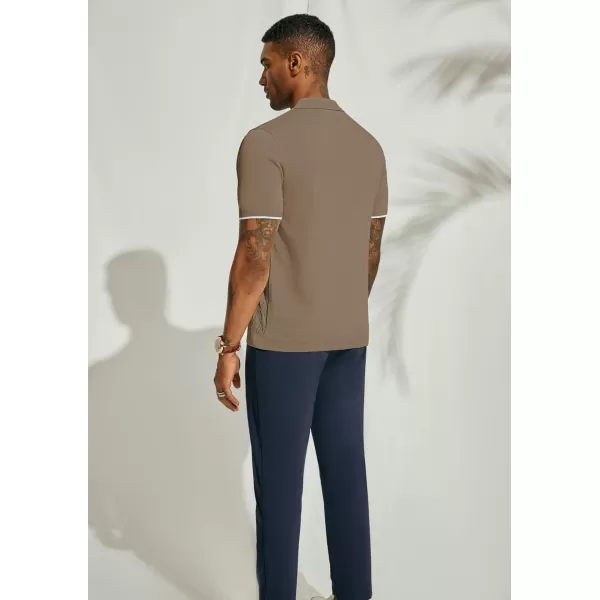 PJ PAUL JONES Mens Polo Shirt Short Sleeve Casual Knit Textured Button Down Polo Shirts with Pocket
