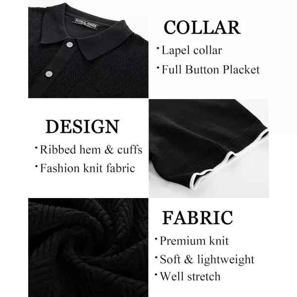 PJ PAUL JONES Mens Polo Shirt Short Sleeve Casual Knit Textured Button Down Polo Shirts with Pocket