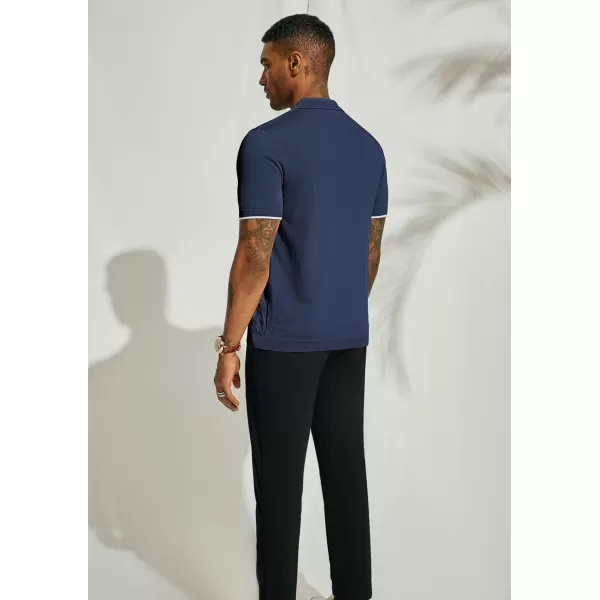 PJ PAUL JONES Mens Polo Shirt Short Sleeve Casual Knit Textured Button Down Polo Shirts with Pocket