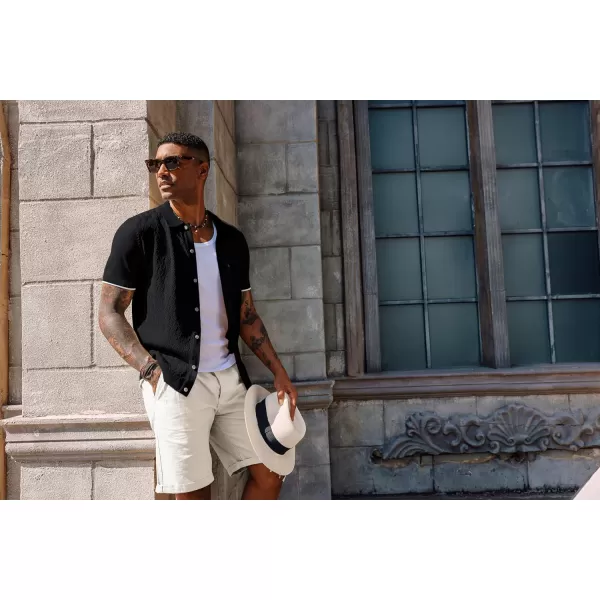 PJ PAUL JONES Mens Polo Shirt Short Sleeve Casual Knit Textured Button Down Polo Shirts with Pocket
