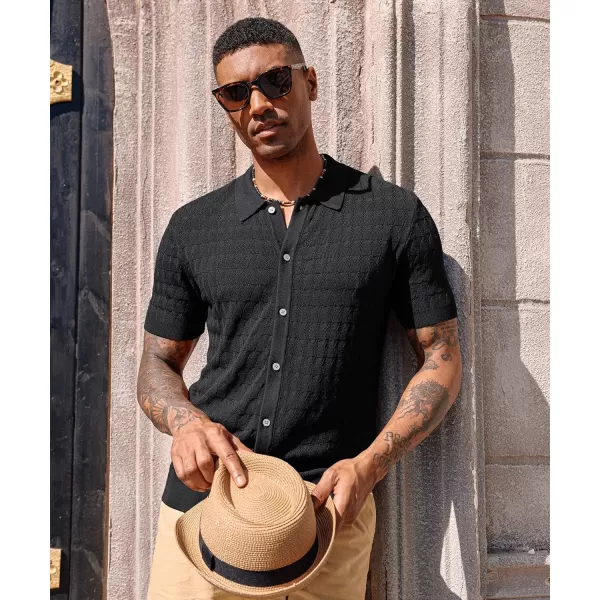 PJ PAUL JONES Mens Polo Shirt Short Sleeve Casual Knit Textured Button Down Polo Shirts with Pocket)