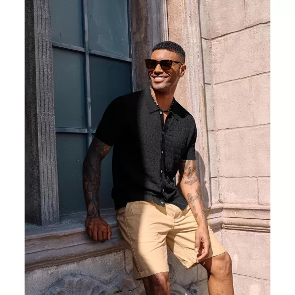 PJ PAUL JONES Mens Polo Shirt Short Sleeve Casual Knit Textured Button Down Polo Shirts with Pocket)