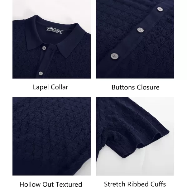 PJ PAUL JONES Mens Polo Shirt Short Sleeve Casual Knit Textured Button Down Polo Shirts with Pocket)