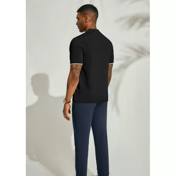 PJ PAUL JONES Mens Polo Shirt Short Sleeve Casual Knit Textured Button Down Polo Shirts with Pocket