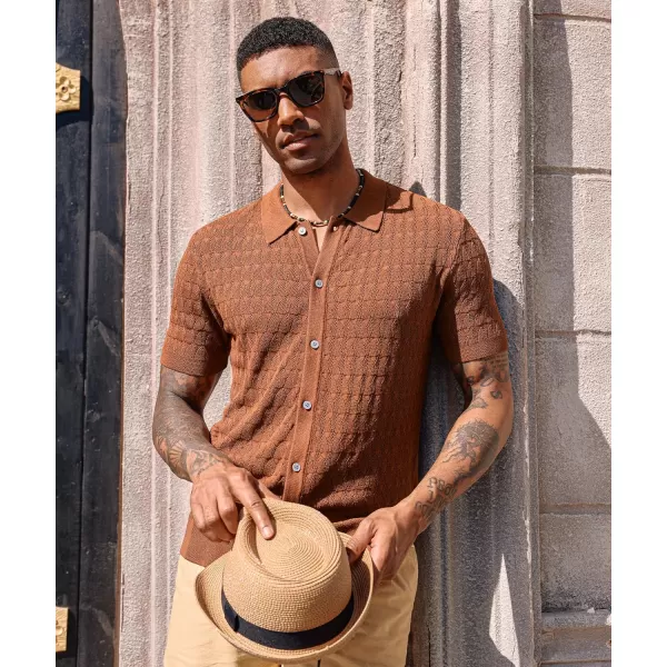 PJ PAUL JONES Mens Polo Shirt Short Sleeve Casual Knit Textured Button Down Polo Shirts with Pocket)