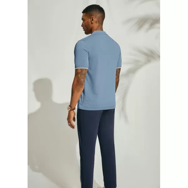 PJ PAUL JONES Mens Polo Shirt Short Sleeve Casual Knit Textured Button Down Polo Shirts with Pocket