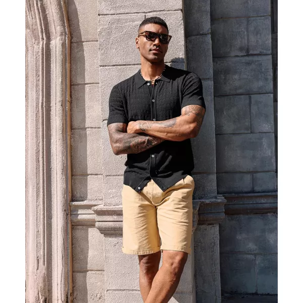 PJ PAUL JONES Mens Polo Shirt Short Sleeve Casual Knit Textured Button Down Polo Shirts with Pocket)