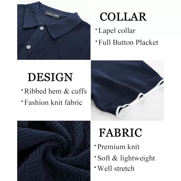 PJ PAUL JONES Mens Polo Shirt Short Sleeve Casual Knit Textured Button Down Polo Shirts with Pocket