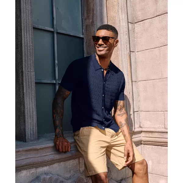PJ PAUL JONES Mens Polo Shirt Short Sleeve Casual Knit Textured Button Down Polo Shirts with Pocket)