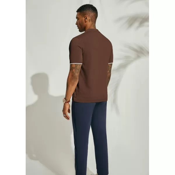 PJ PAUL JONES Mens Polo Shirt Short Sleeve Casual Knit Textured Button Down Polo Shirts with Pocket