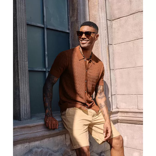 PJ PAUL JONES Mens Polo Shirt Short Sleeve Casual Knit Textured Button Down Polo Shirts with Pocket)