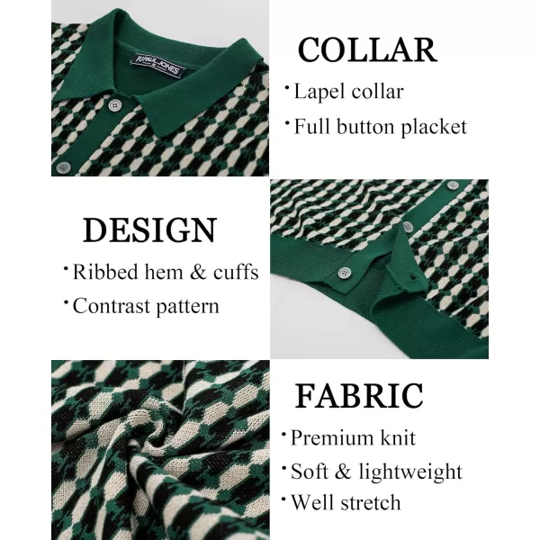 PJ PAUL JONES Mens Polo Shirt Short Sleeve Vintage 70s Knit Button Down Polo Shirts Casual Contrast Knitwear