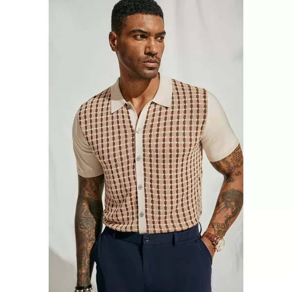 PJ PAUL JONES Mens Polo Shirt Short Sleeve Vintage 70s Knit Button Down Polo Shirts Casual Contrast Knitwear
