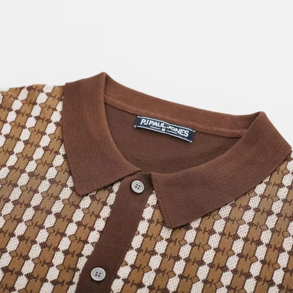PJ PAUL JONES Mens Polo Shirt Short Sleeve Vintage 70s Knit Button Down Polo Shirts Casual Contrast Knitwear