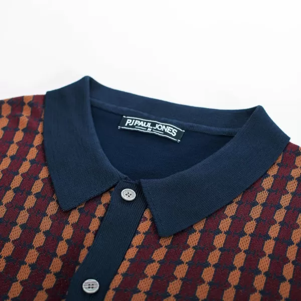 PJ PAUL JONES Mens Polo Shirt Short Sleeve Vintage 70s Knit Button Down Polo Shirts Casual Contrast Knitwear