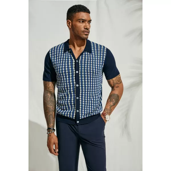 PJ PAUL JONES Mens Polo Shirt Short Sleeve Vintage 70s Knit Button Down Polo Shirts Casual Contrast Knitwear