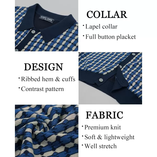 PJ PAUL JONES Mens Polo Shirt Short Sleeve Vintage 70s Knit Button Down Polo Shirts Casual Contrast Knitwear