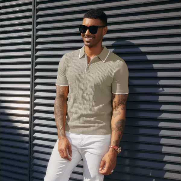PJ PAUL JONES Mens Polo Shirts Short Sleeve Quarter Zip Textured Knit Polo T Shirts