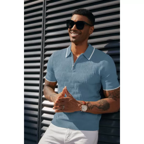 PJ PAUL JONES Mens Polo Shirts Short Sleeve Quarter Zip Textured Knit Polo T Shirts