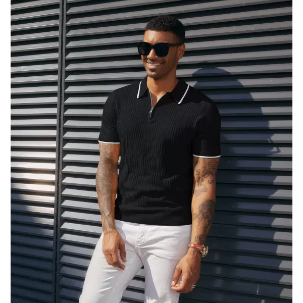 PJ PAUL JONES Mens Polo Shirts Short Sleeve Quarter Zip Textured Knit Polo T Shirts