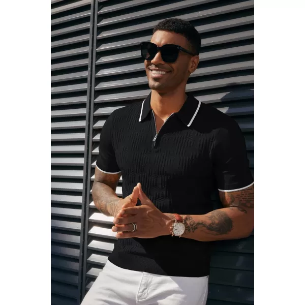 PJ PAUL JONES Mens Polo Shirts Short Sleeve Quarter Zip Textured Knit Polo T Shirts