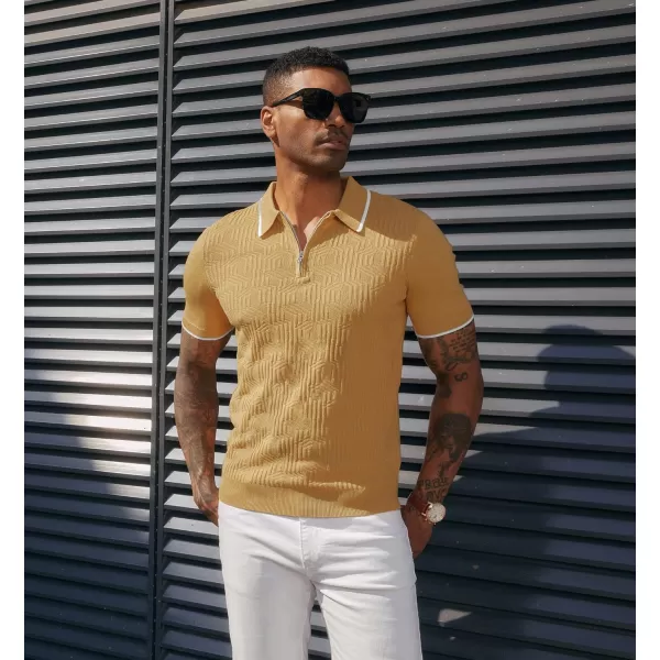 PJ PAUL JONES Mens Polo Shirts Short Sleeve Quarter Zip Textured Knit Polo T Shirts
