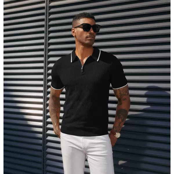 PJ PAUL JONES Mens Polo Shirts Short Sleeve Quarter Zip Textured Knit Polo T Shirts